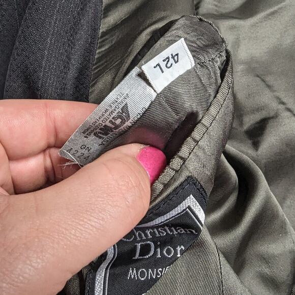 Vtg 1980s Christian Dior Monsieur Gray Wool Pinstriped Two Button Blazer 42 L - Picture 7 of 8